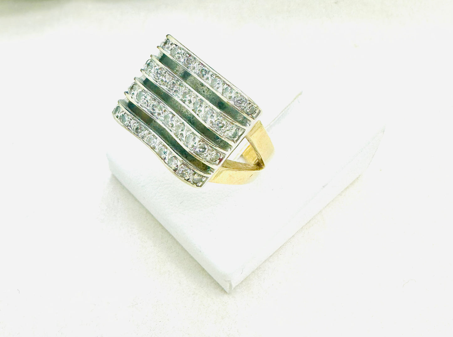 Bague Tank 750/1000 Or Jaune et Gris avec Diamants