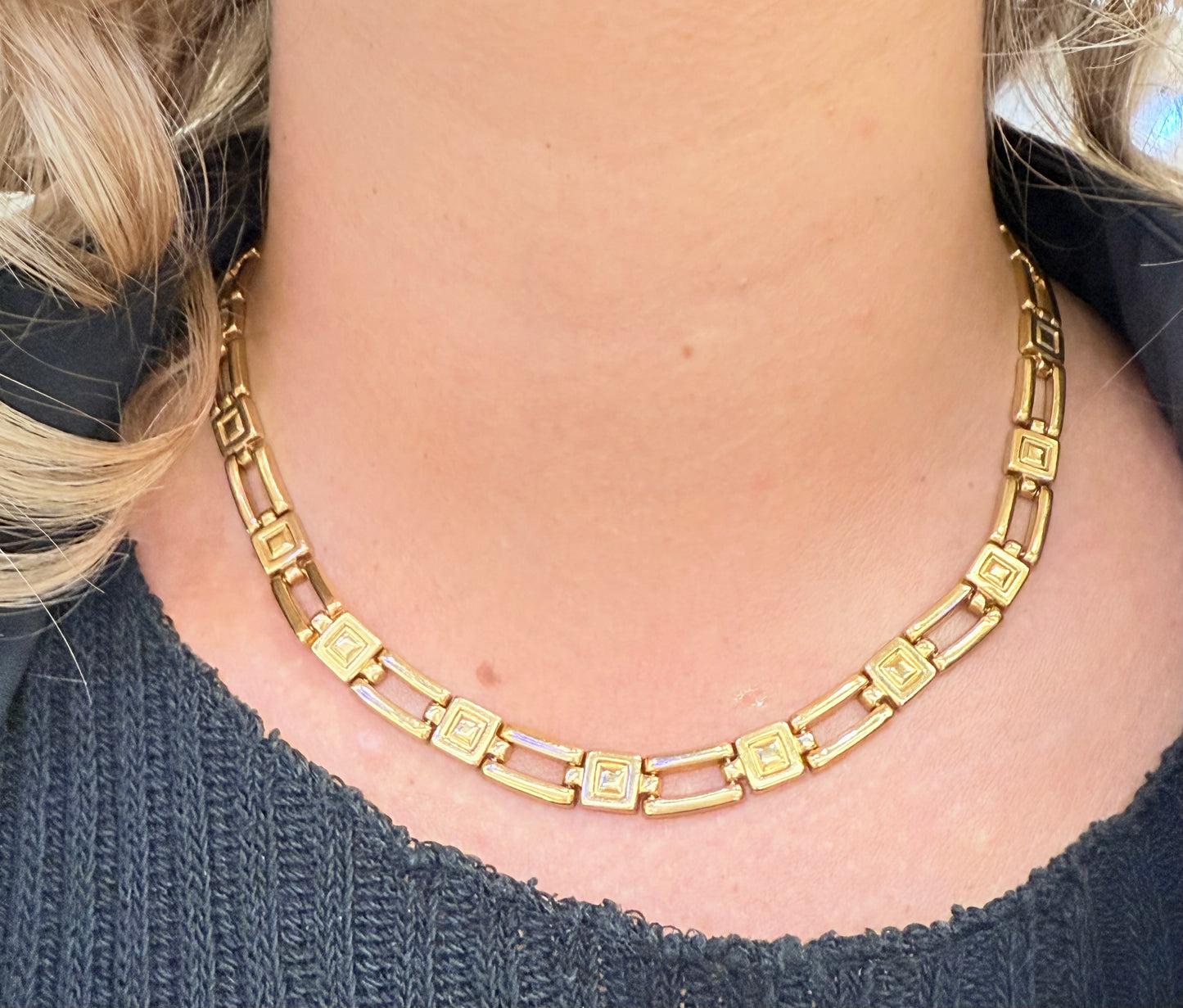 Collier Ras du Cou Or Jaune 18k Maille Fantaisie