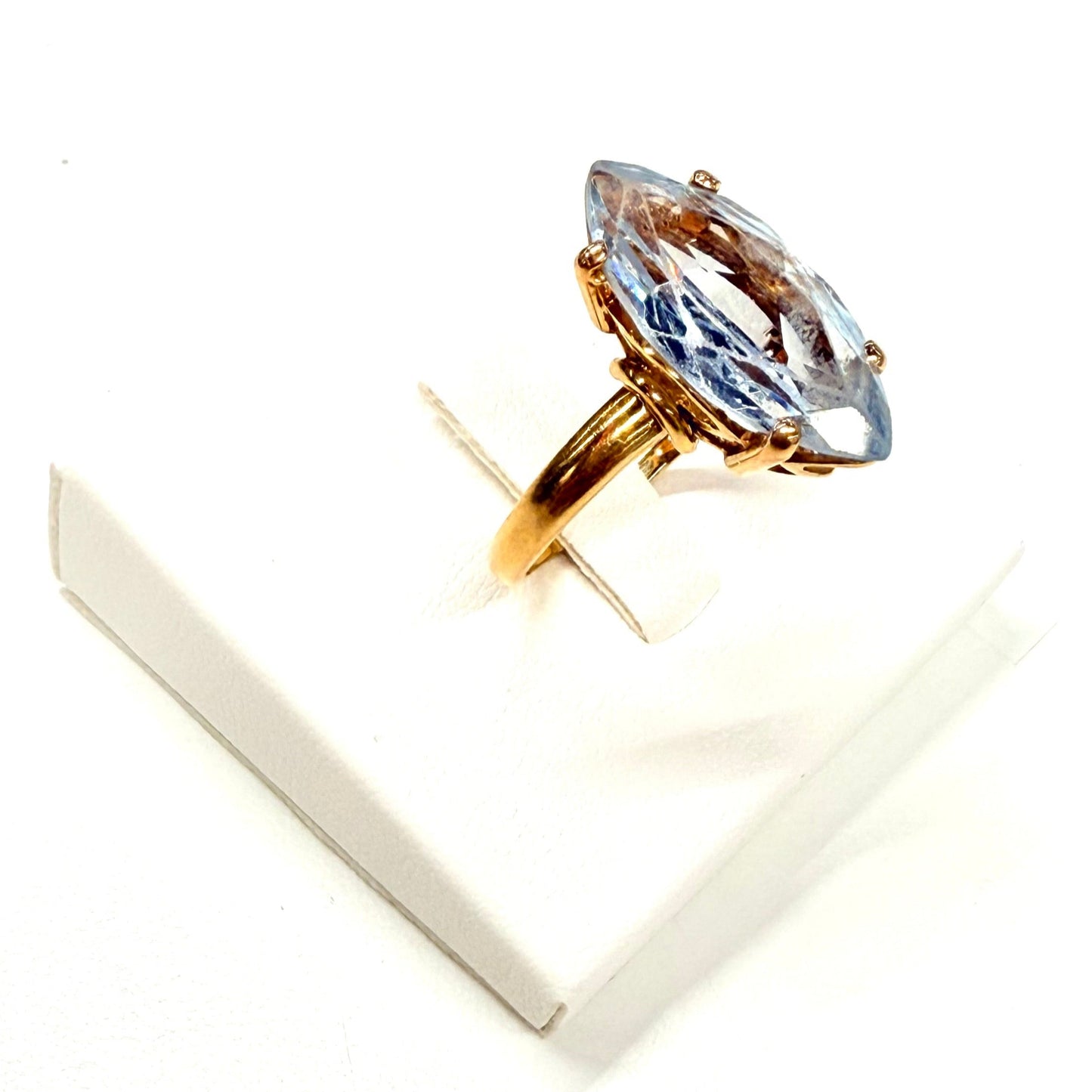 Bague Marquise Or Jaune 18K avec Aigue Marine 5.57 Grs - Taille 58