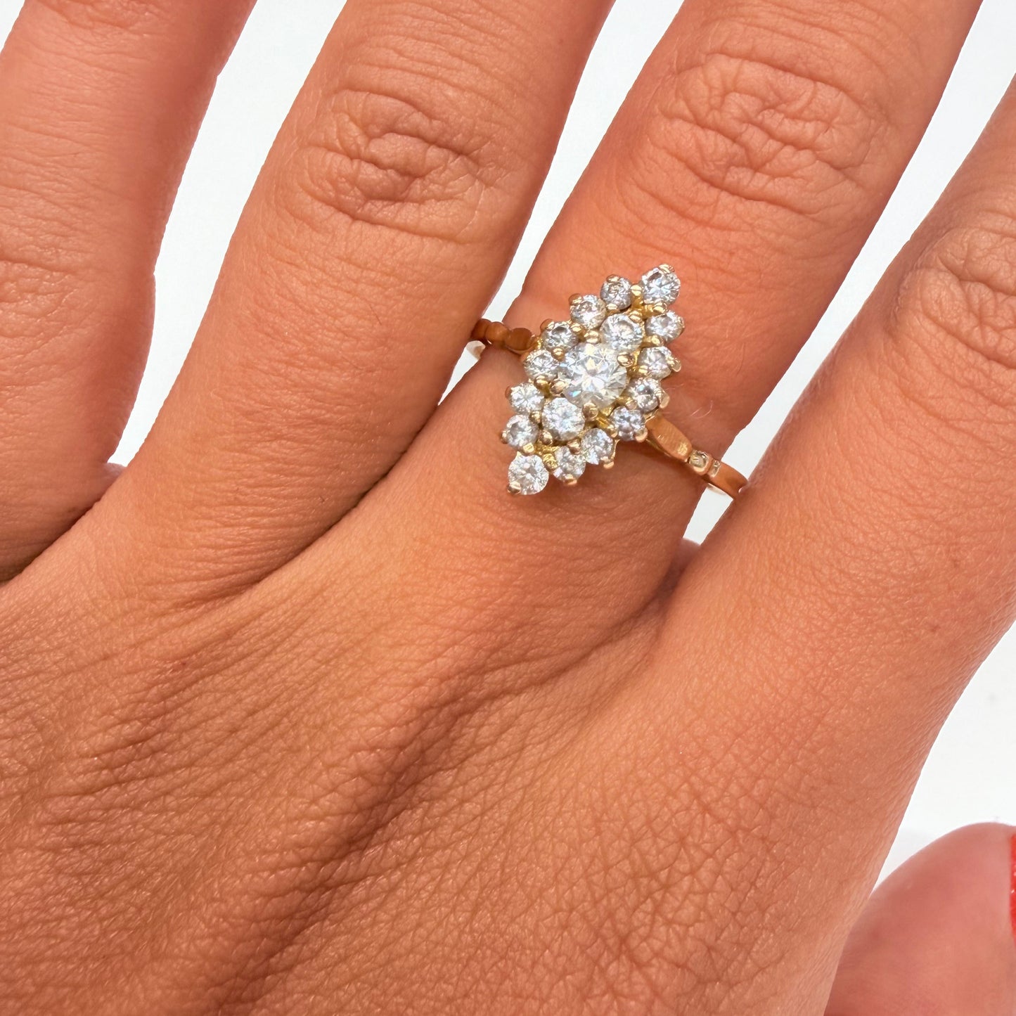 Bague Marquise Or Jaune 18k avec Zirconiums - Taille 59