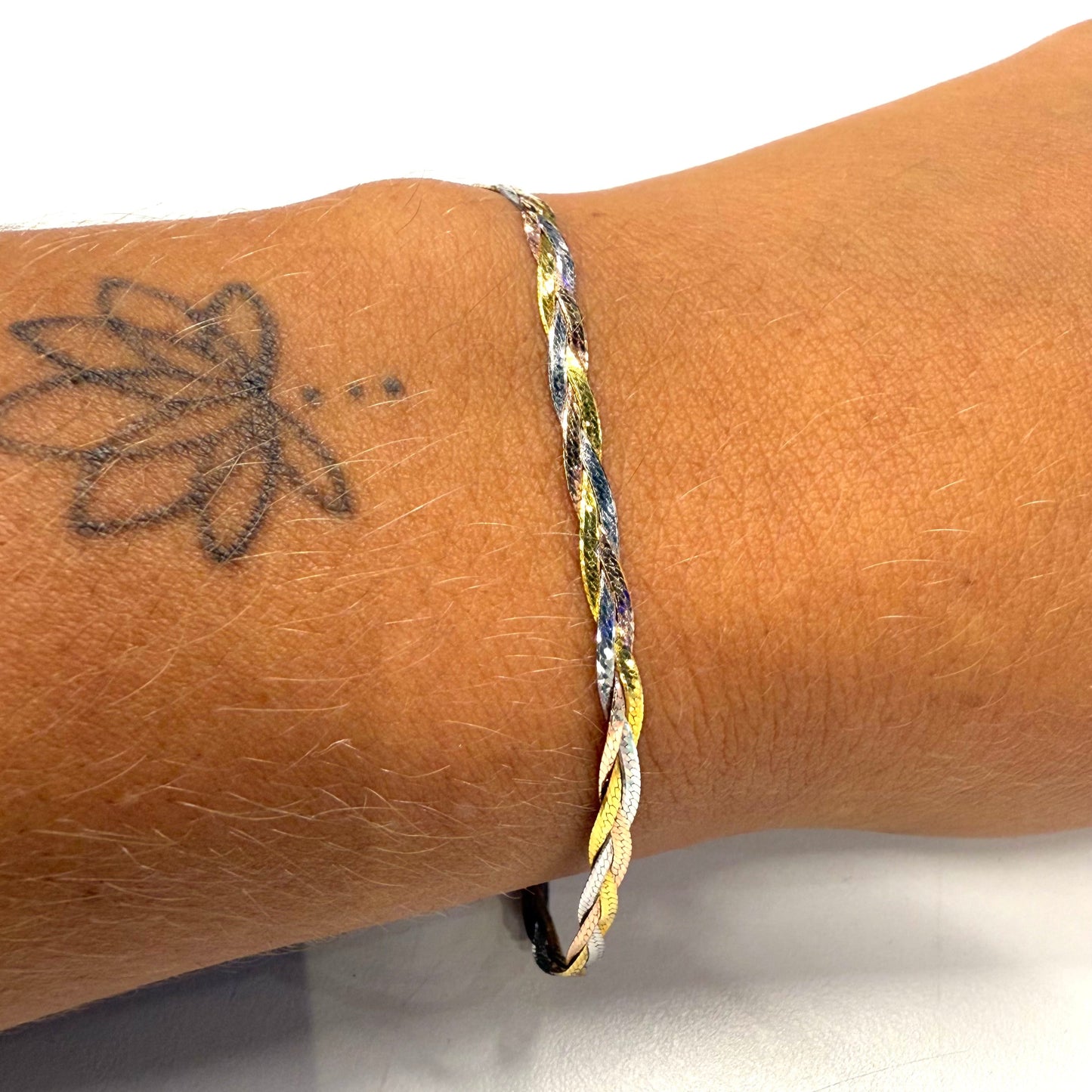 Bracelet Tressé Or Jaune, Blanc, Rose 18k 2.53 Grs