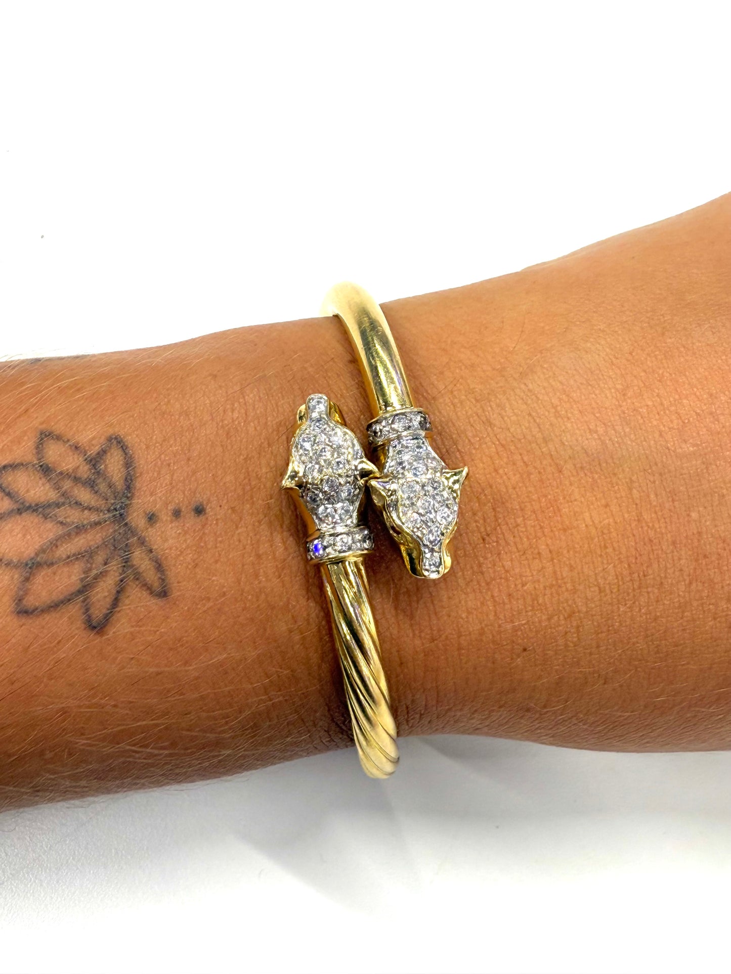 Bracelet Jonc panthère en Or jaune 18k et zirconium
