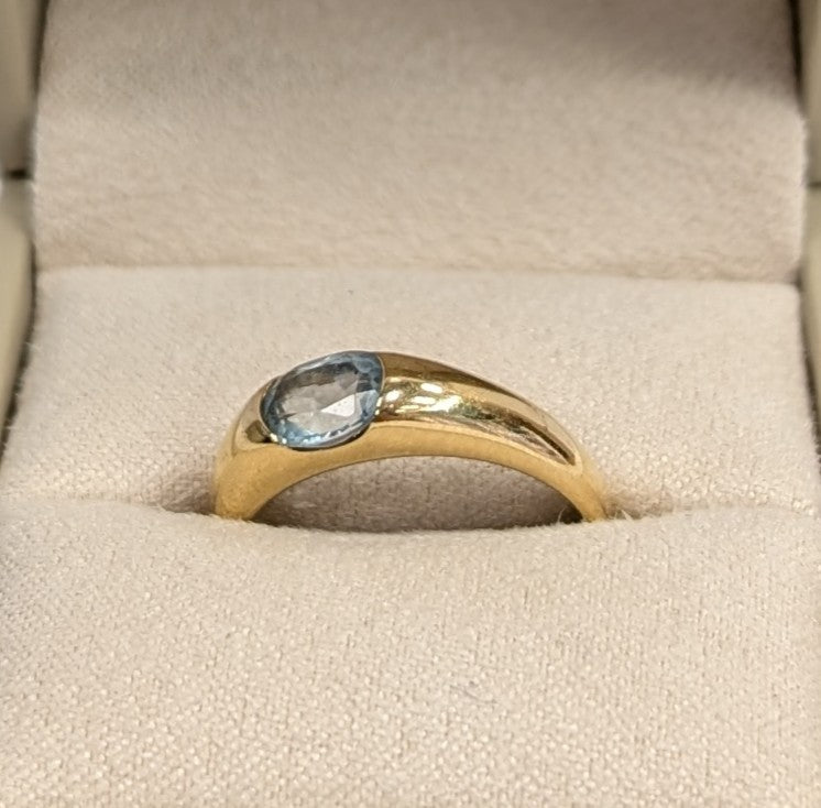Bague en Or Jaune 18K avec Aigue Marine 2.37 Grs - Taille 52.5
