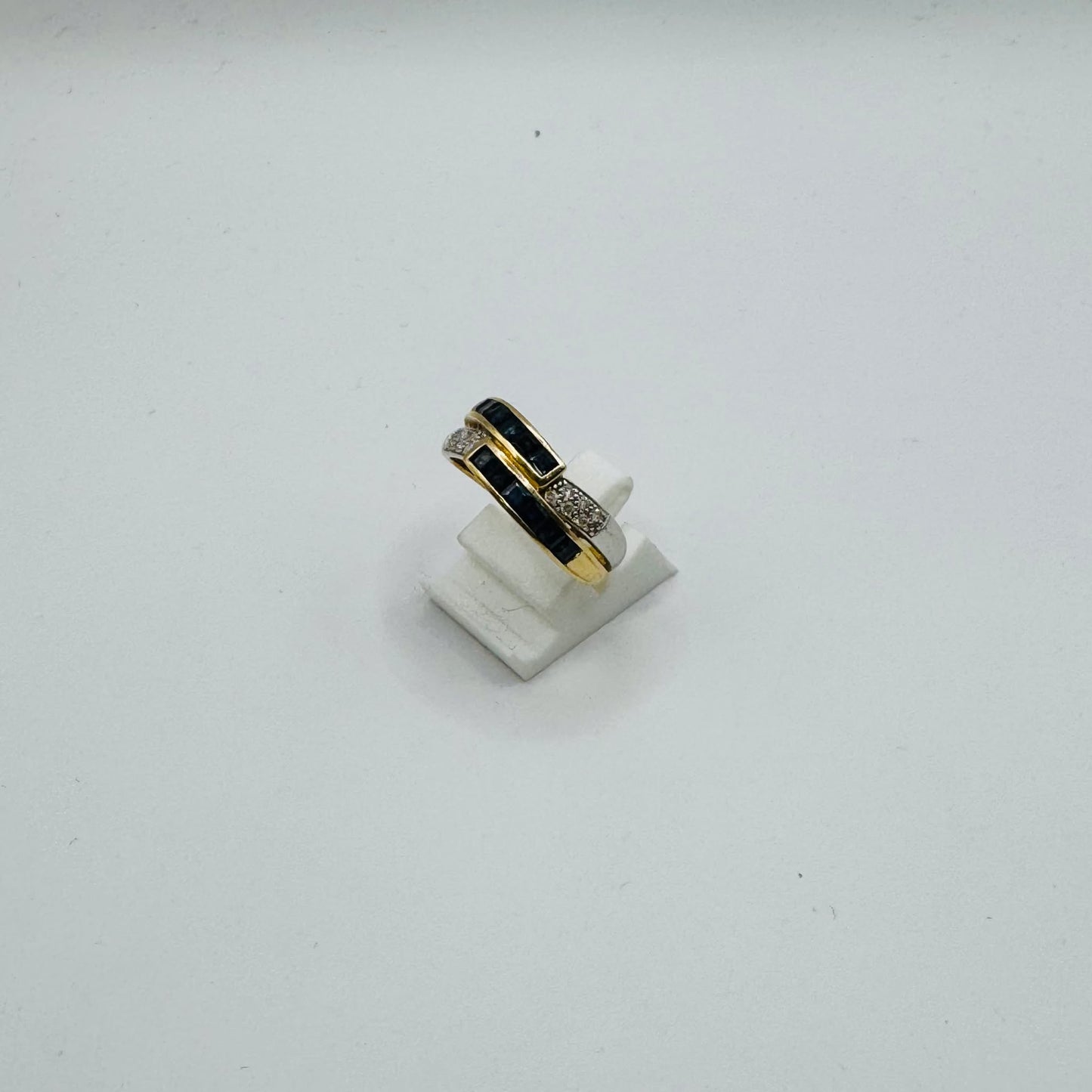 Bague Demi Tour en Or Jaune et Blanc 18 K avec Diamants - T 59