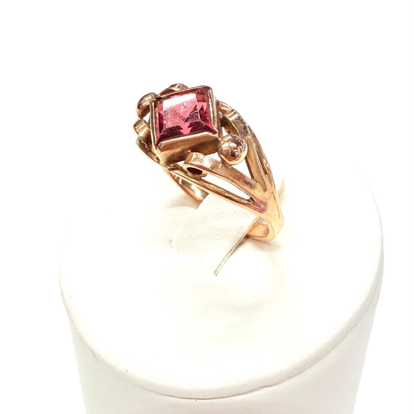 Bague Or Jaune 18K et platine avec Tourmaline Rose Taille-55
