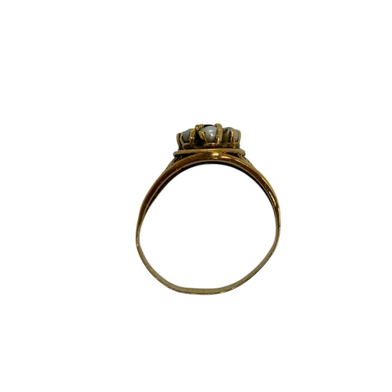 Bague en Or Jaune Grenat Perles 18K 3.43 Grs