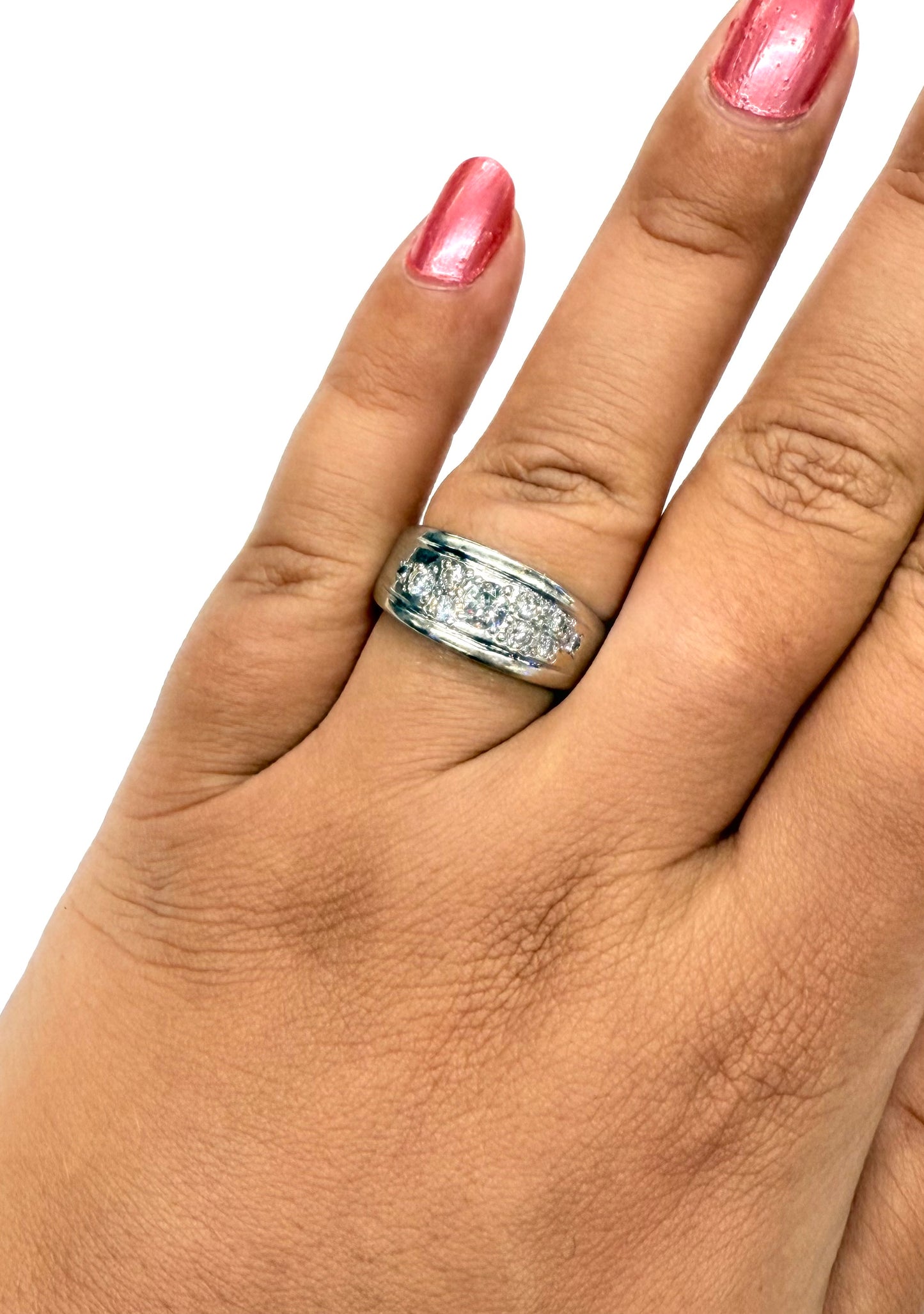 Bague Jonc en Or blanc 18k avec diamants et oxyde de zirconium