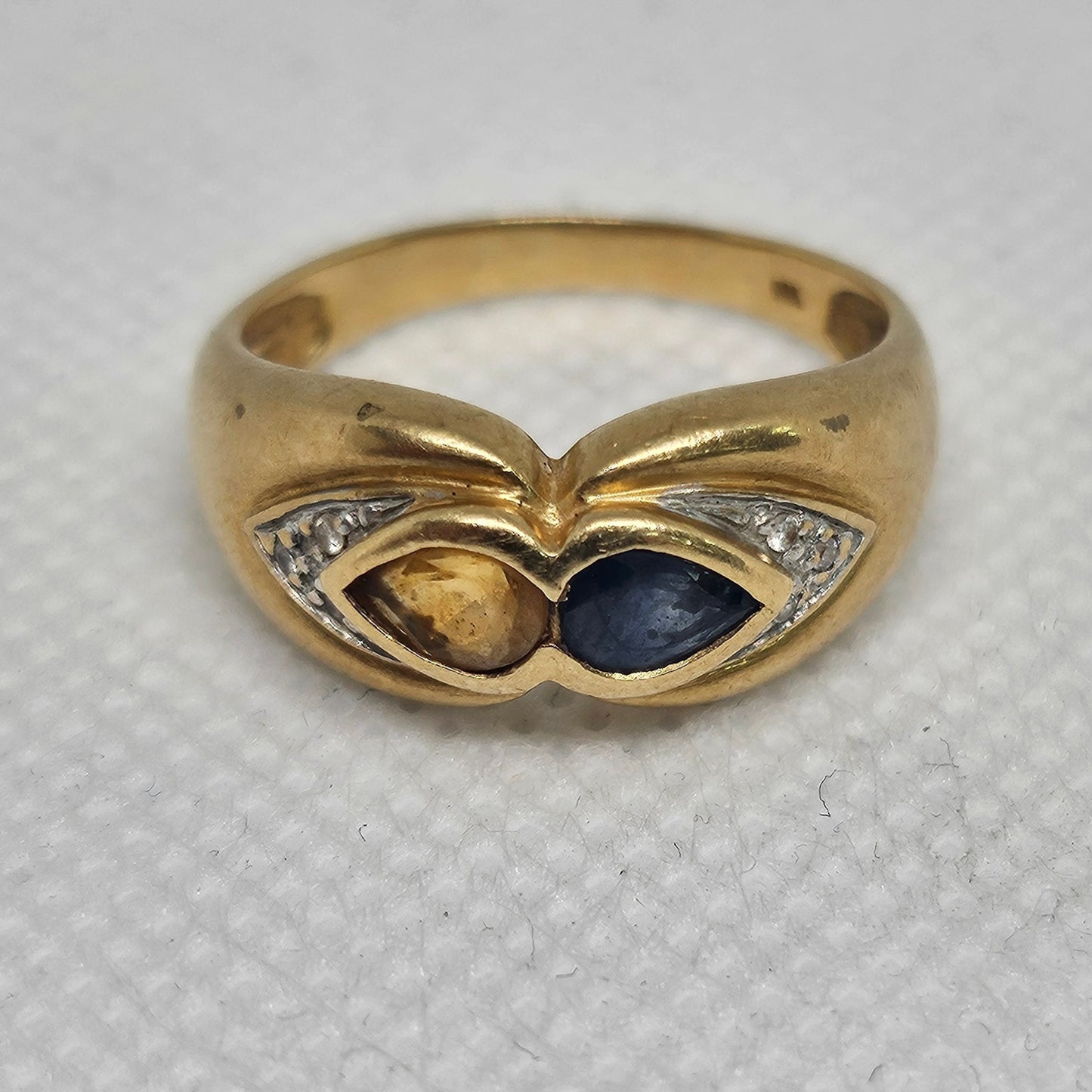 Bague en Or Jaune avec Citrine, Saphir et Diamants Taille -56