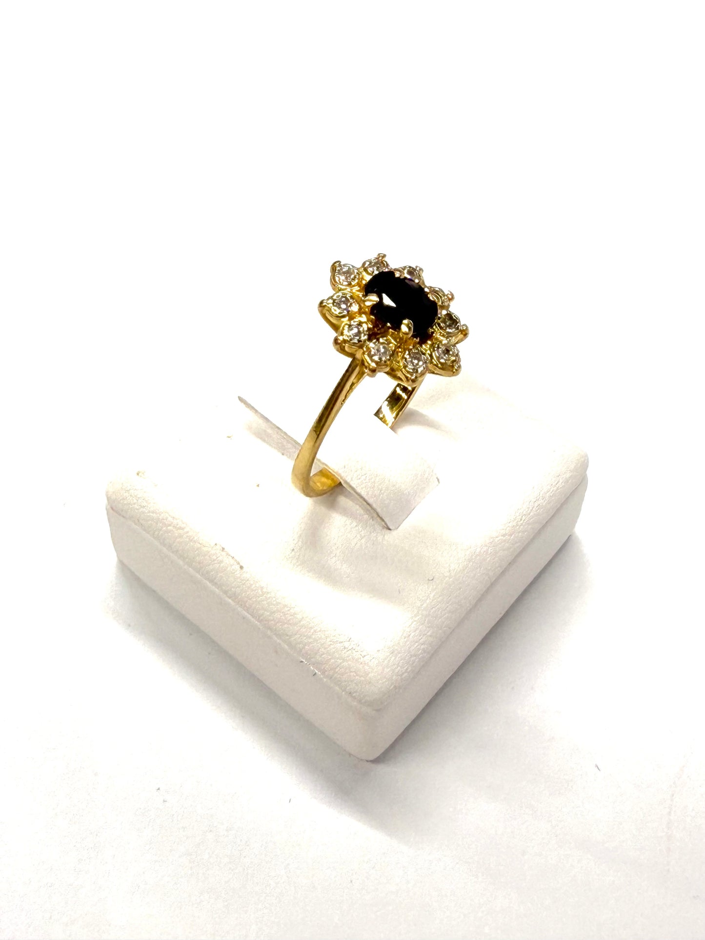 Bague Marguerite Or Jaune 18k Diamants et Saphir