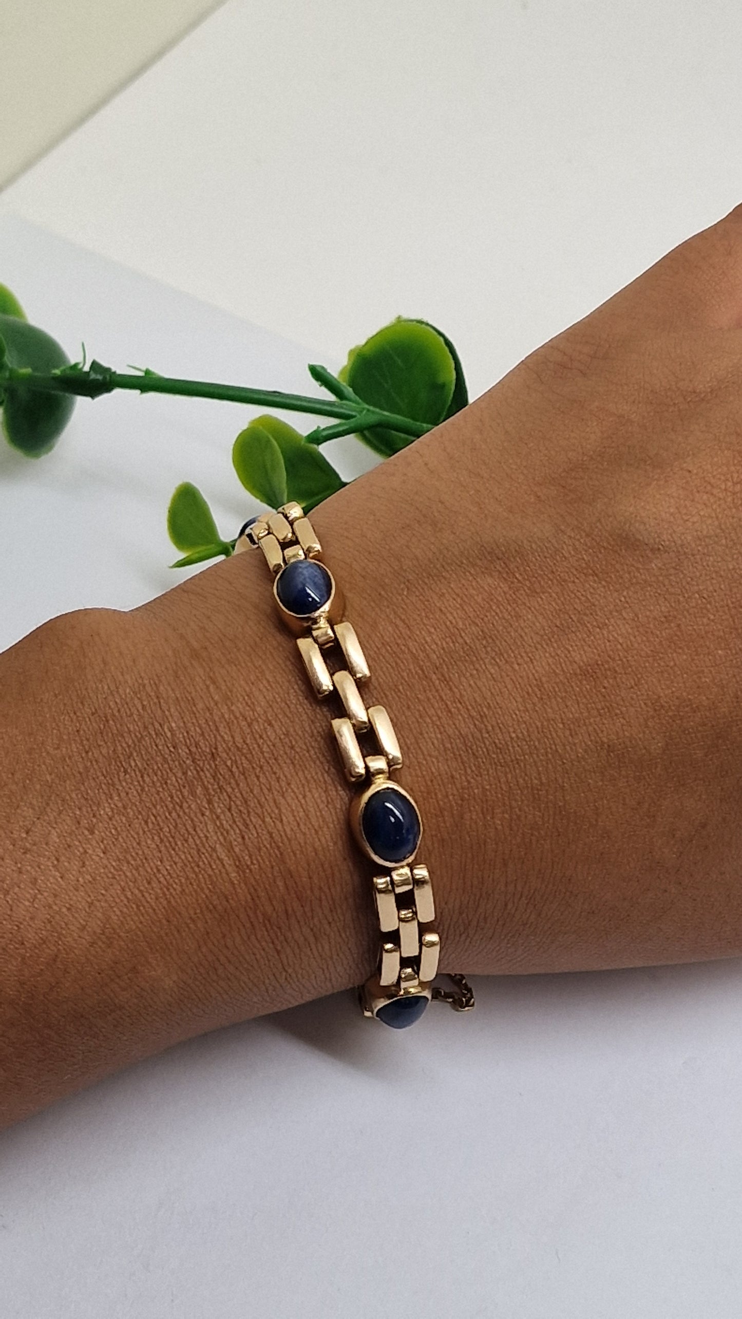 Bracelet Maillon Fantaisie en Or Jaune 18K avec Saphirs