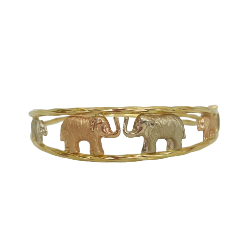 Jonc en 3 ors motif éléphants 18K 5,5cm