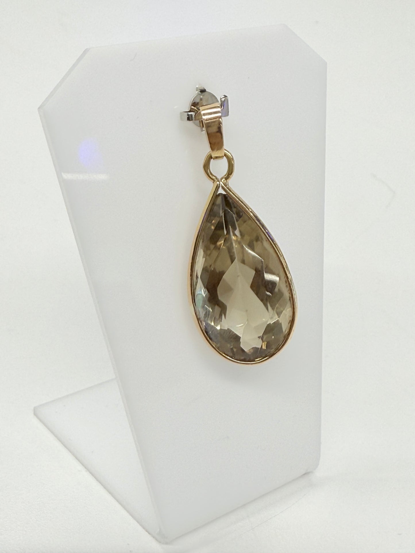 Pendentif goutte en Or jaune 18k avec quartz fumée