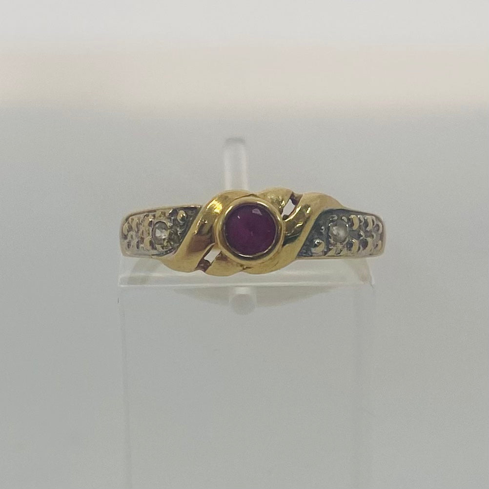 Bague en Or Jaune 18K Rubis et Zirconiums