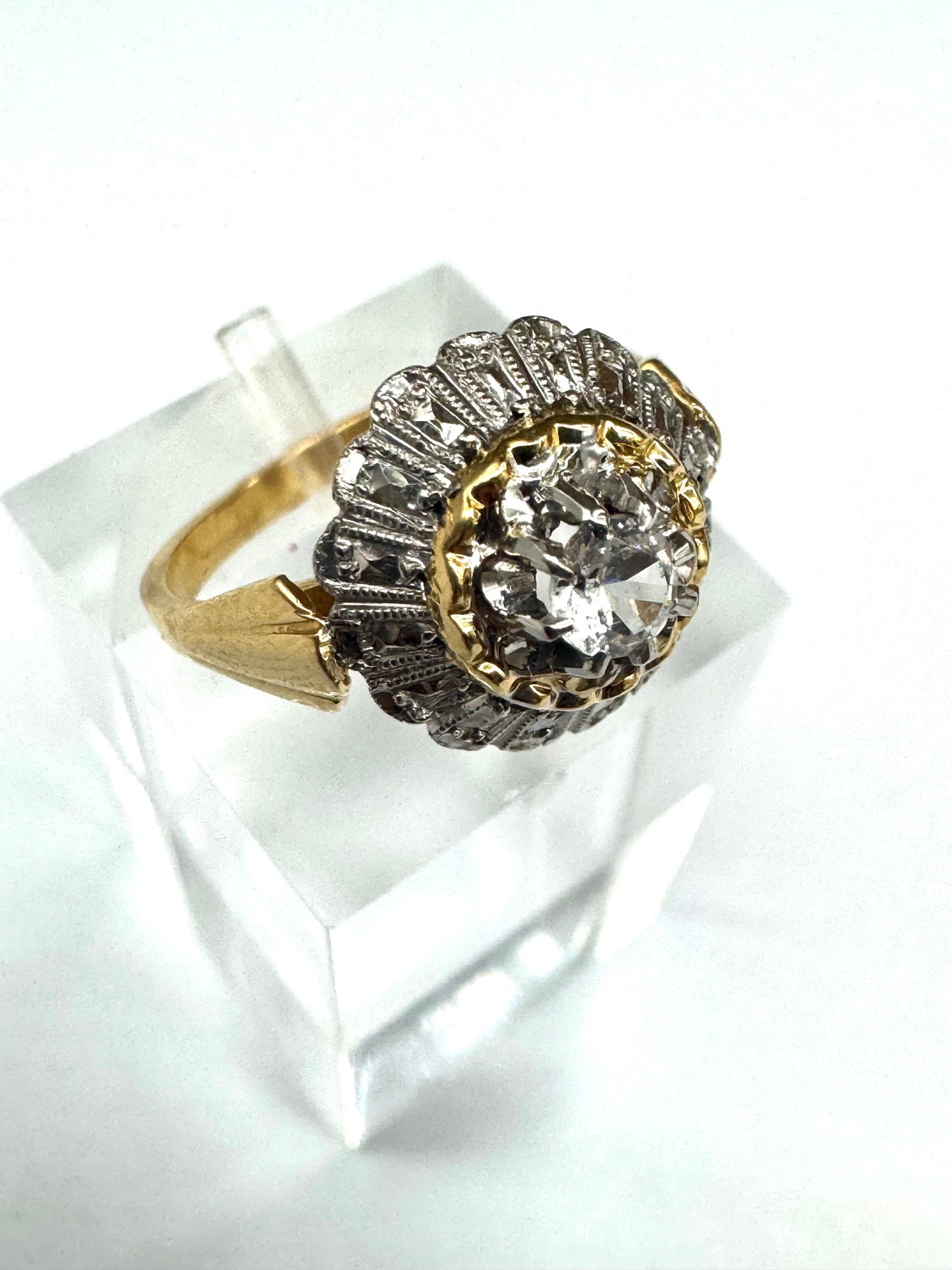 Solitaire Marguerite en Or Jaune et Blanc 18K Taille-49