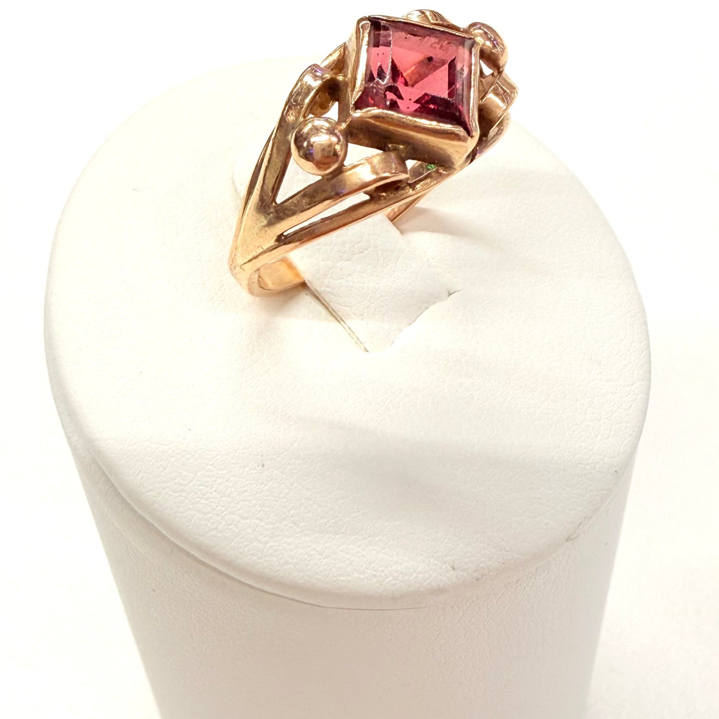 Bague Or Jaune 18K et platine avec Tourmaline Rose Taille-55