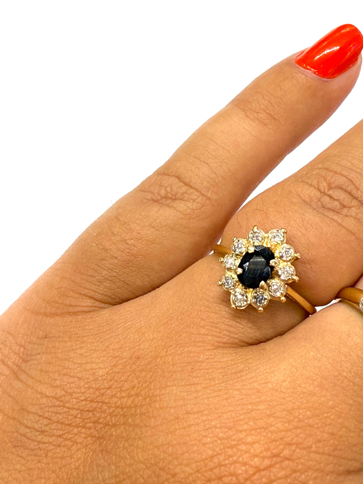 Bague Marguerite Or Jaune 18k Diamants et Saphir