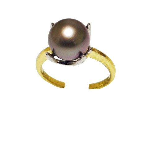 Bague Solitaire Or Jaune 18 K avec Perle de Culture - 4.39 Grs