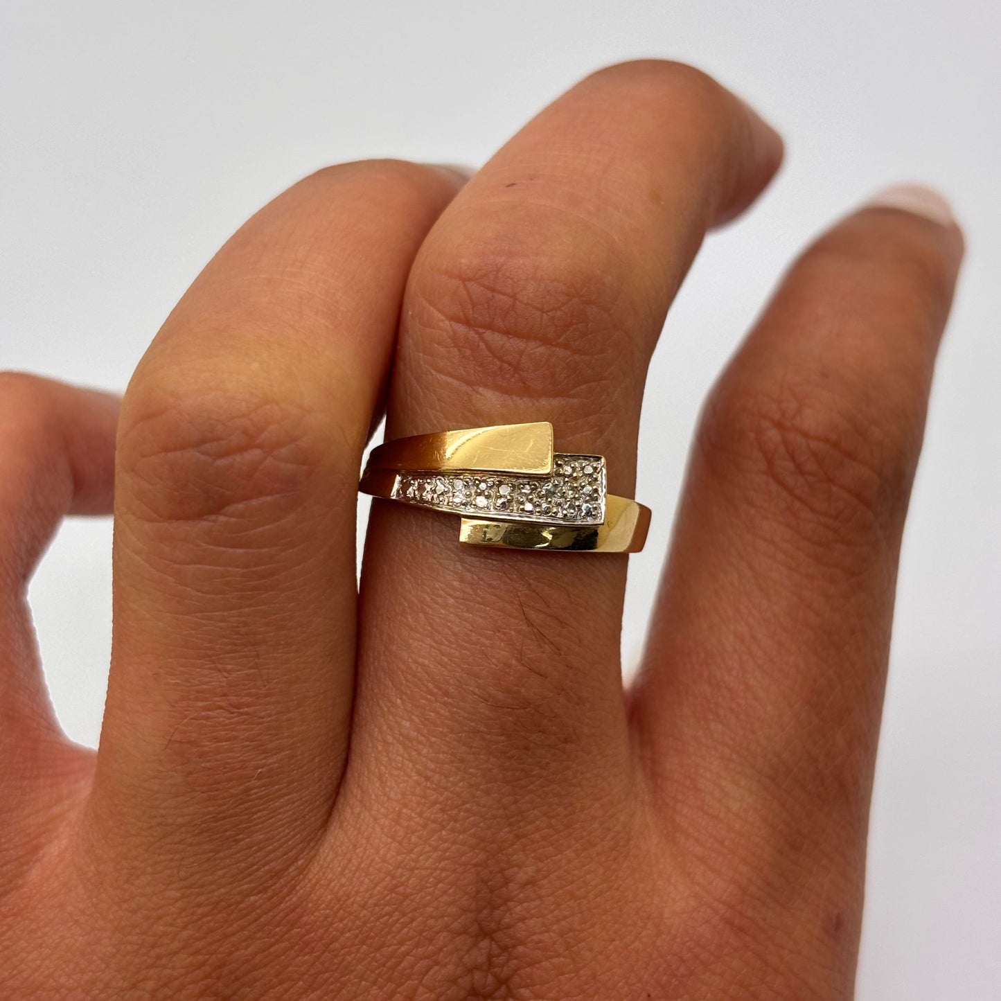 Alliance en or jaune et blanc 18K Taille-59.5