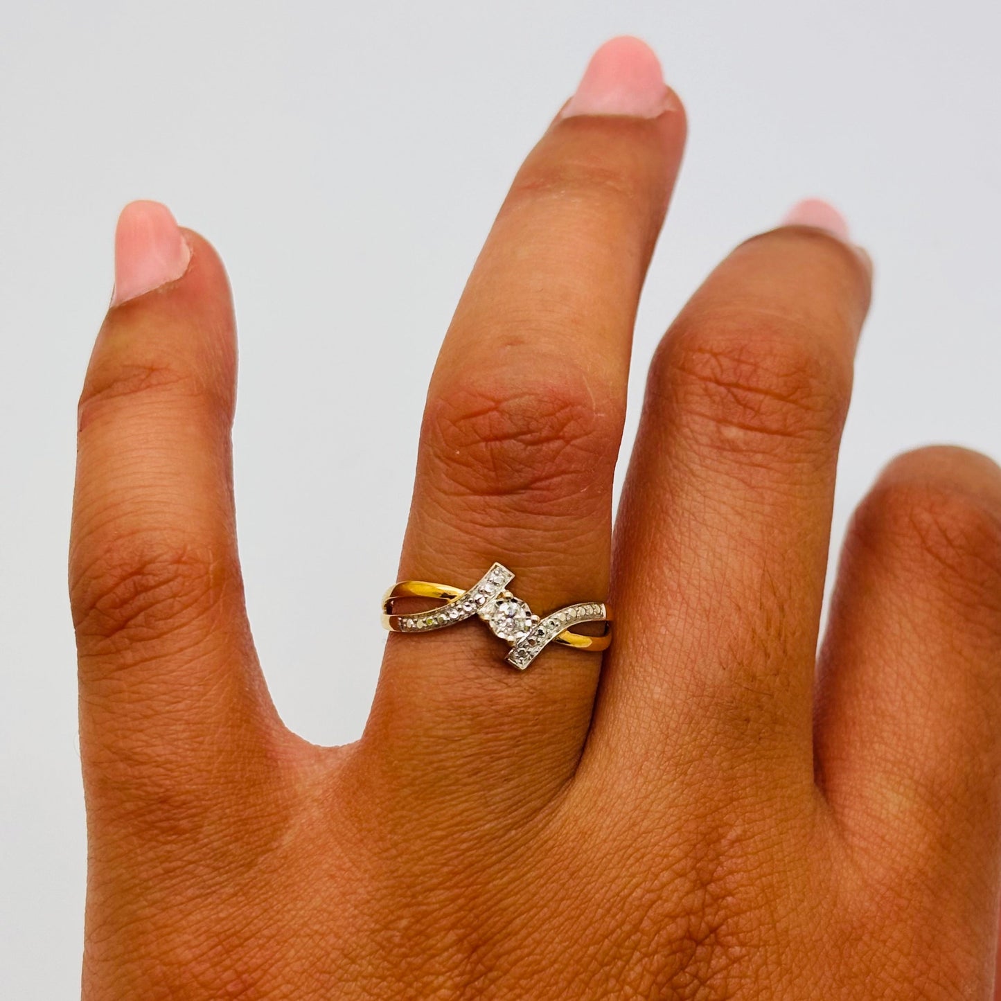 Bague en Or Jaune et Blanc 18K Taille-55.5