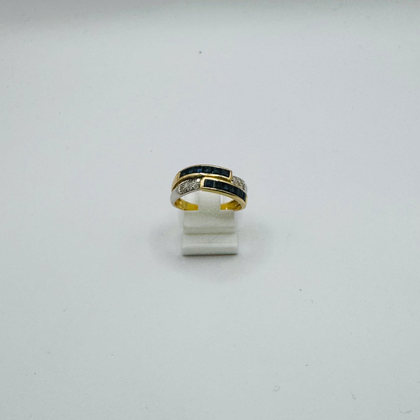 Bague Demi Tour en Or Jaune et Blanc 18 K avec Diamants - T 59