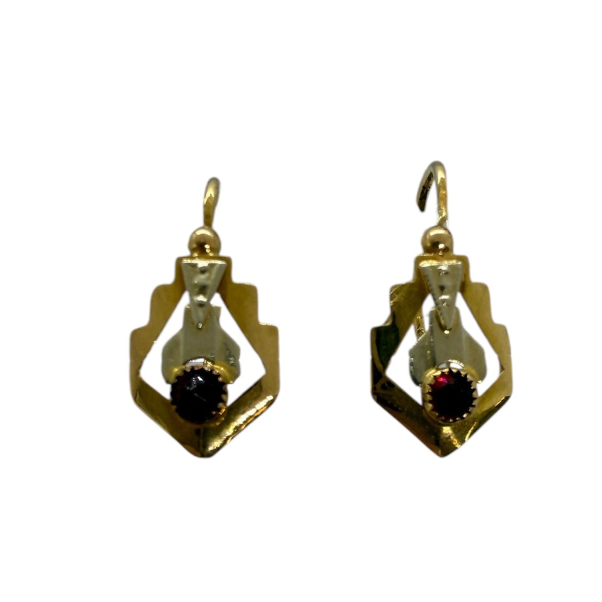 Boucles d'oreilles en Or Jaune 18K avec Pierres Rouges