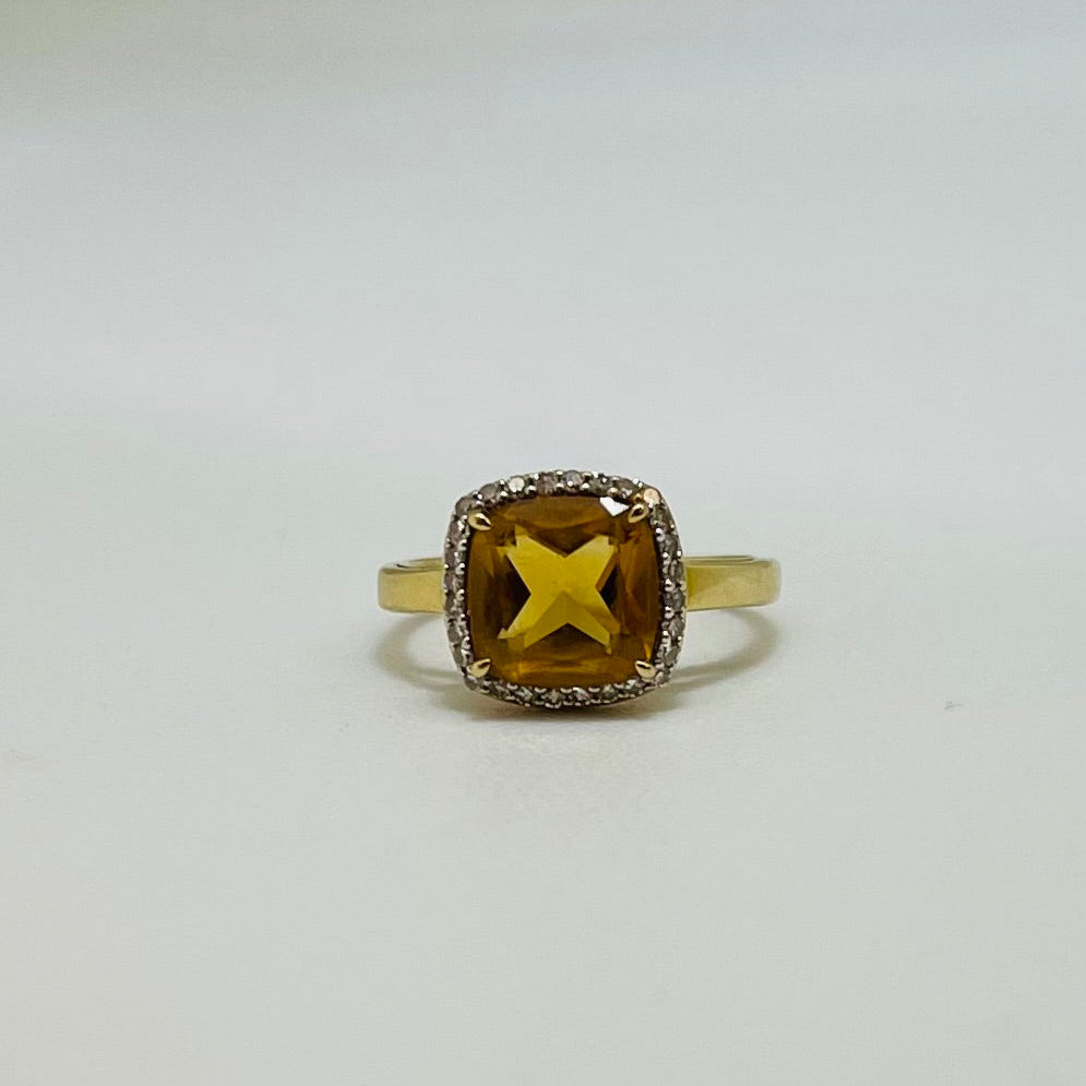 Bague Citrine et Diamants en Or Jaune 18K Taille-47.5