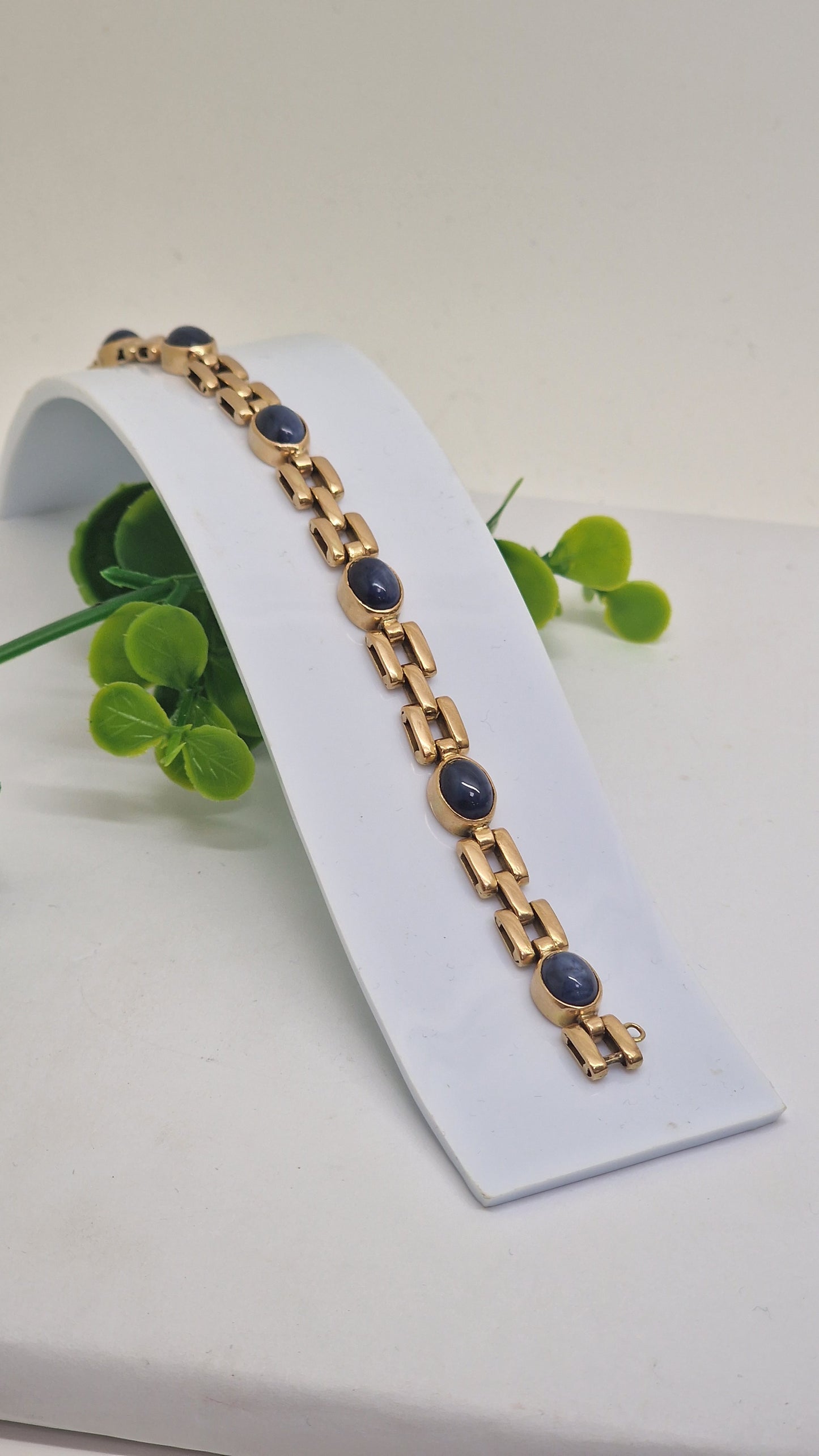 Bracelet Maillon Fantaisie en Or Jaune 18K avec Saphirs