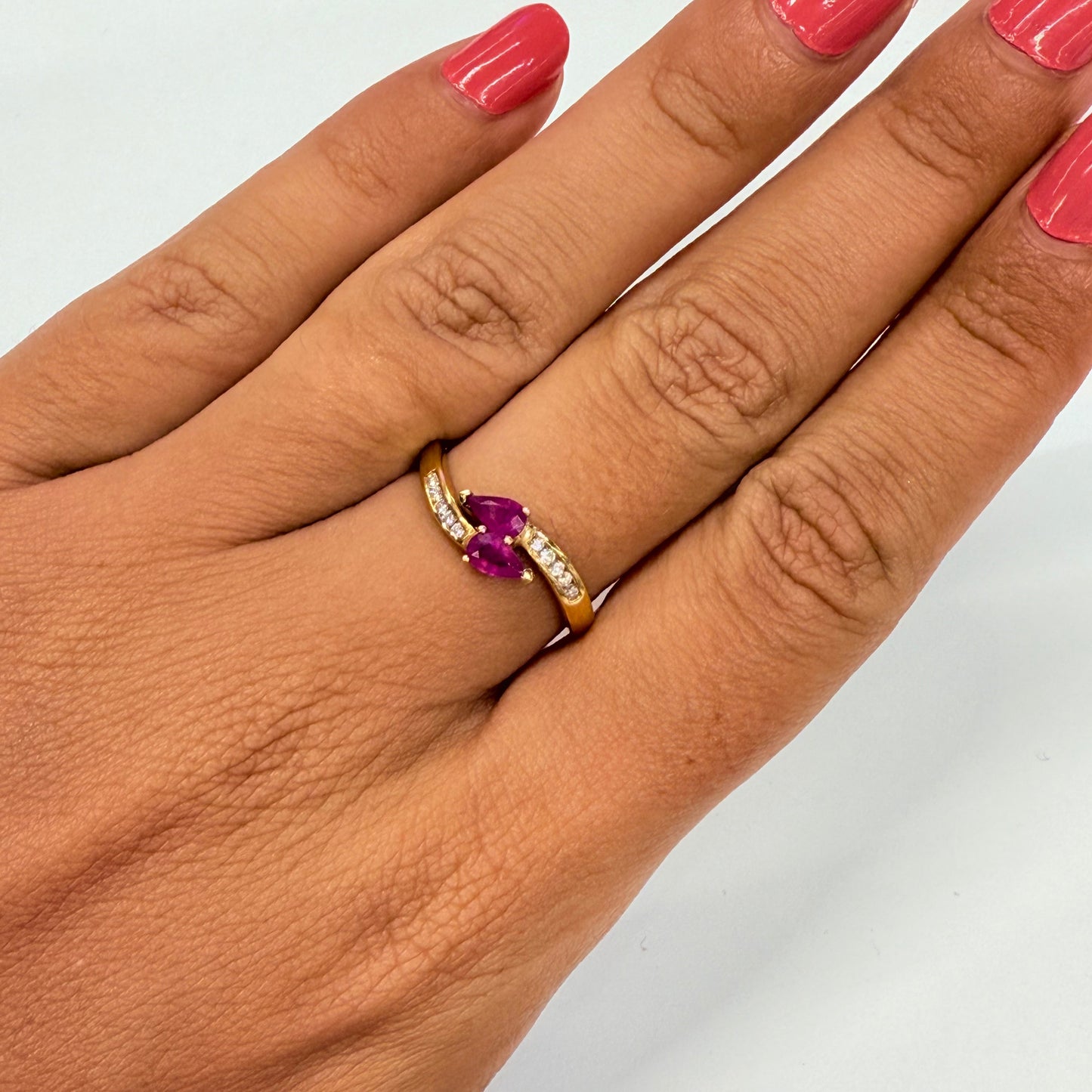 Bague en Or jaune avec diamants et rubis 18k 2.50 Grs - Taille 56