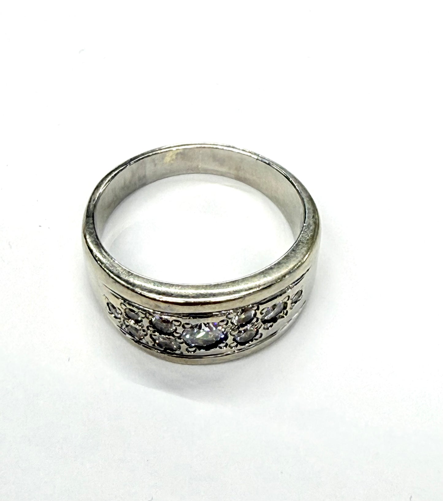 Bague Jonc en Or blanc 18k avec diamants et oxyde de zirconium