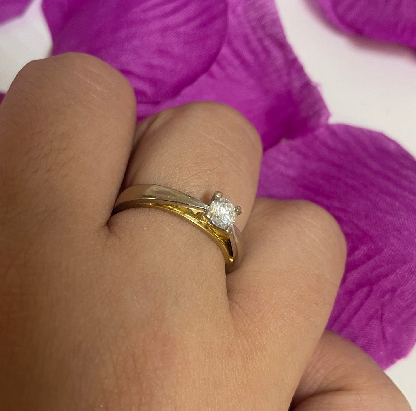Solitaire diamant en or blanc et jaune 18K Taille-52