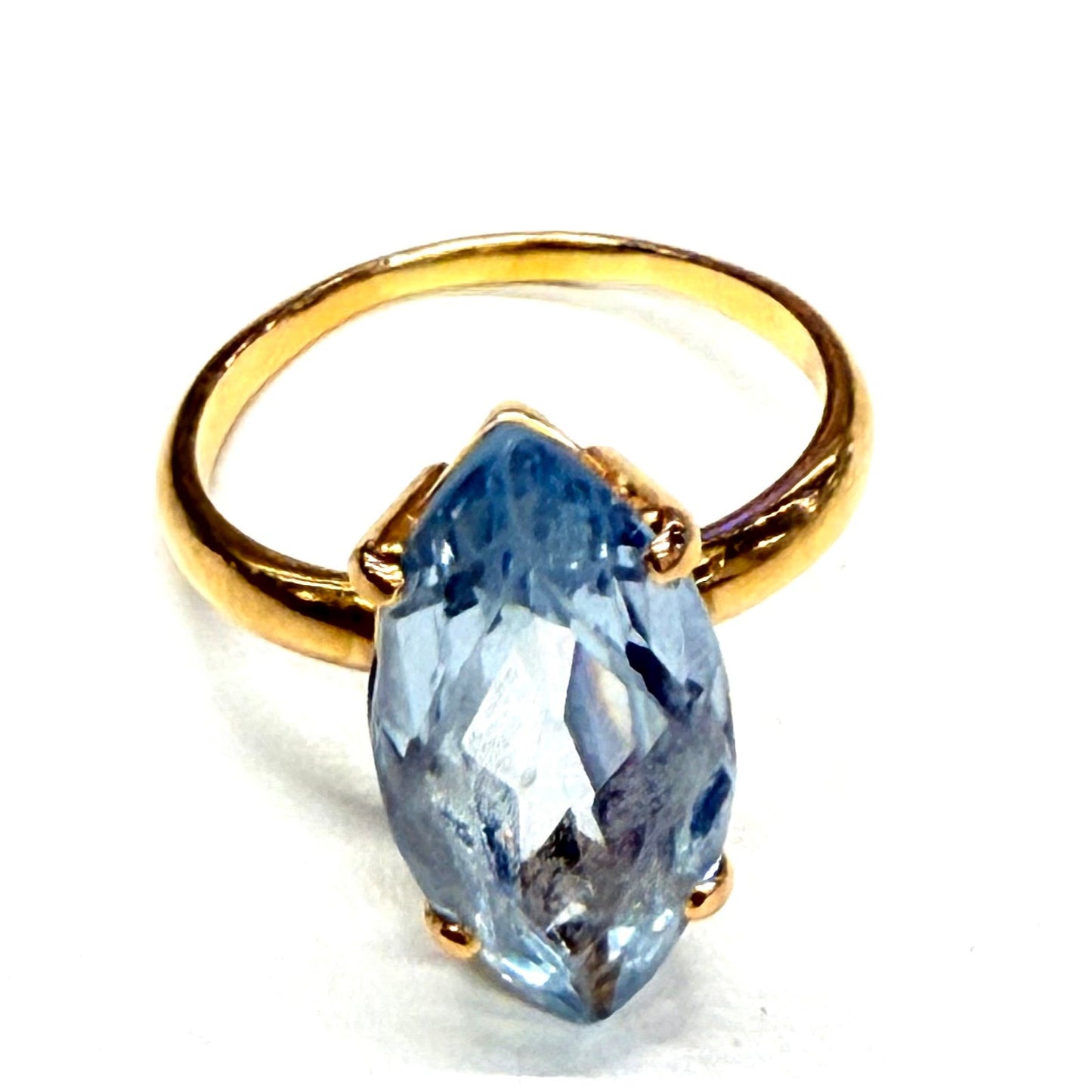 Bague Marquise Or Jaune 18K avec Aigue Marine 5.57 Grs - Taille 58