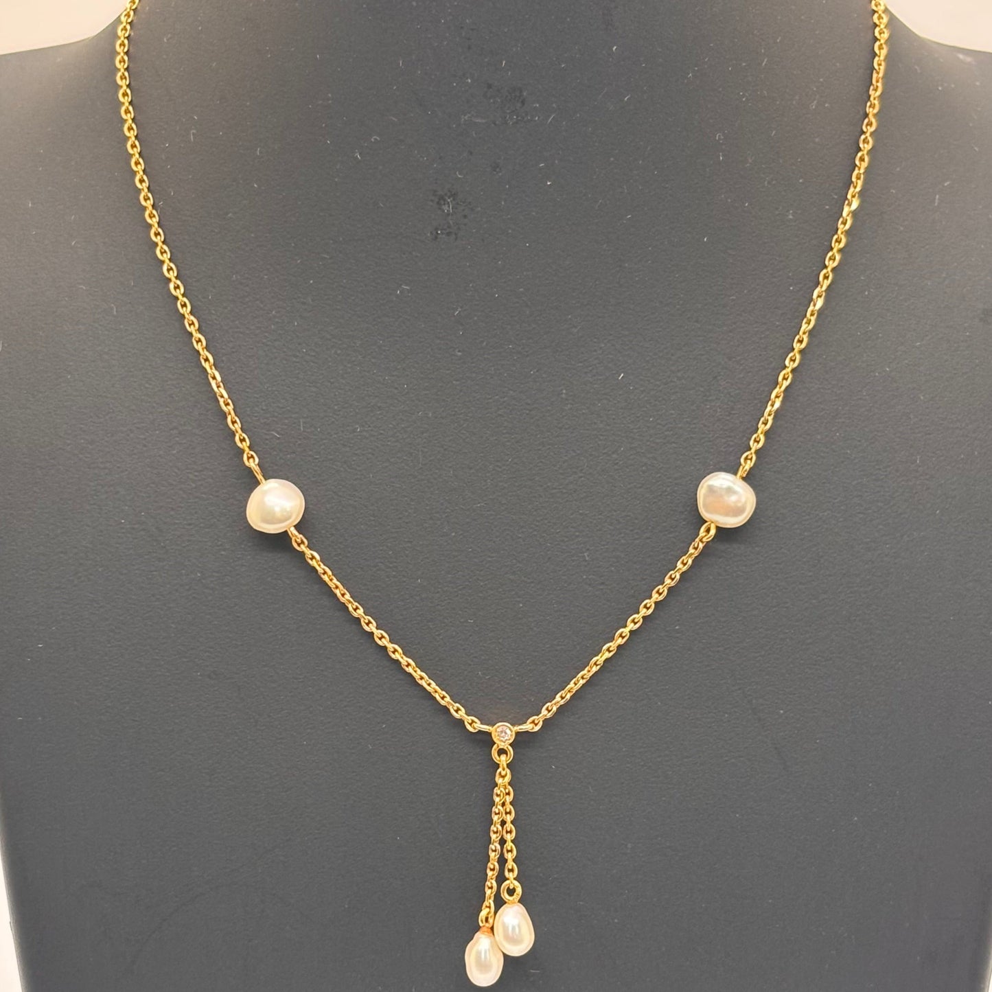Collier Princesse Or Jaune 18K Diamants Perles - 3.32 Grs