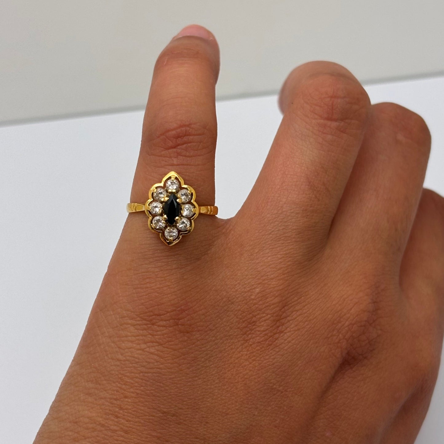 Bague Marguerite Or Jaune 18K Saphir et Zirconium 2.48 Grs - Taille 50
