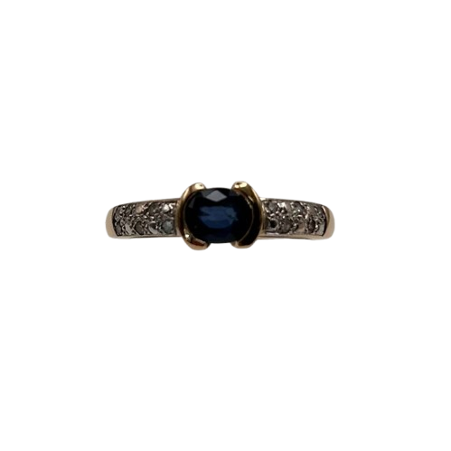 Bague Or Jaune 18 Carats avec Saphir et Diamants