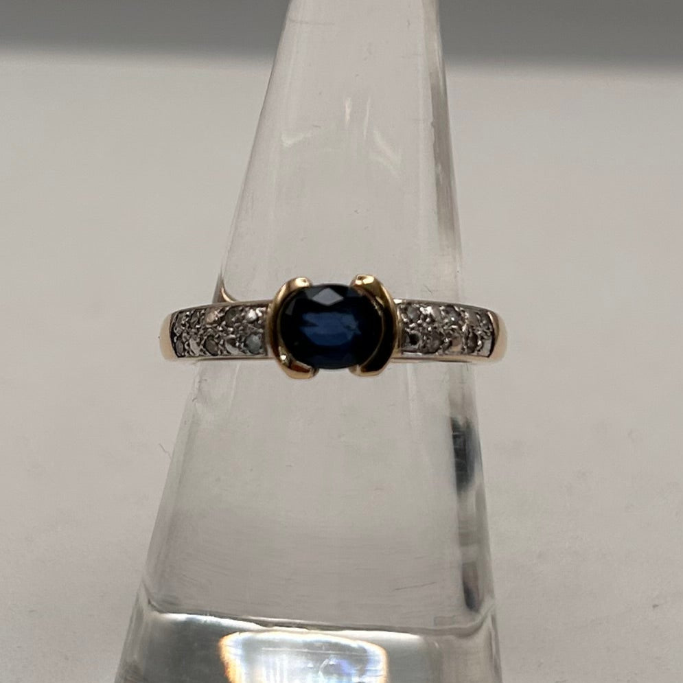 Bague Or Jaune 18 Carats avec Saphir et Diamants
