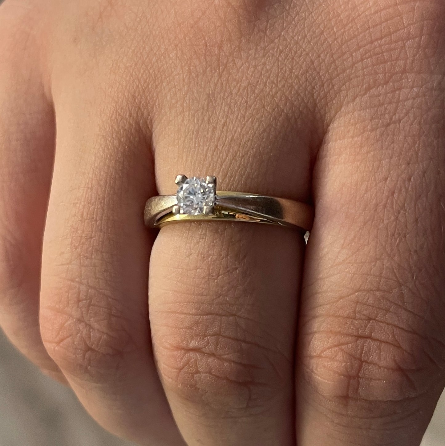 Solitaire diamant en or blanc et jaune 18K Taille-52