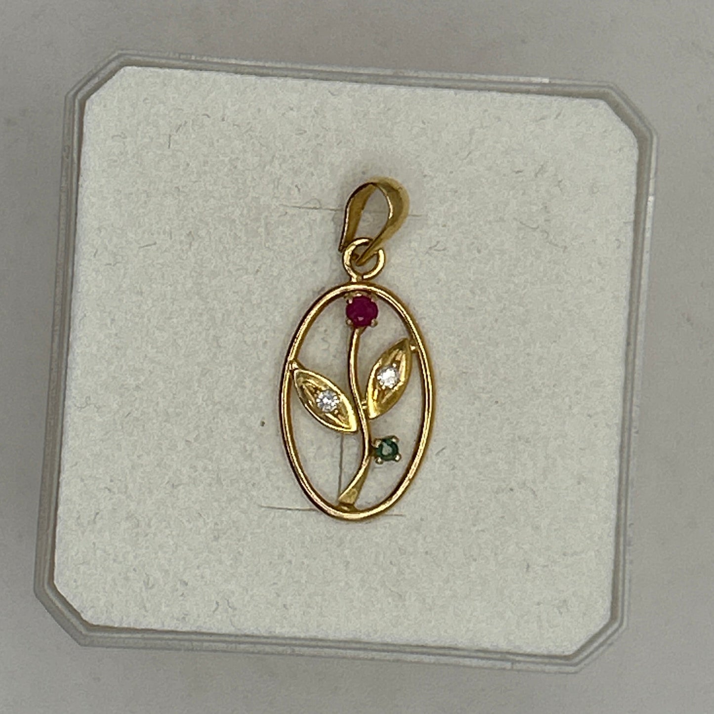 Pendentif en Or Jaune 18K Fleur avec Rubis, Émeraude et Zirconium