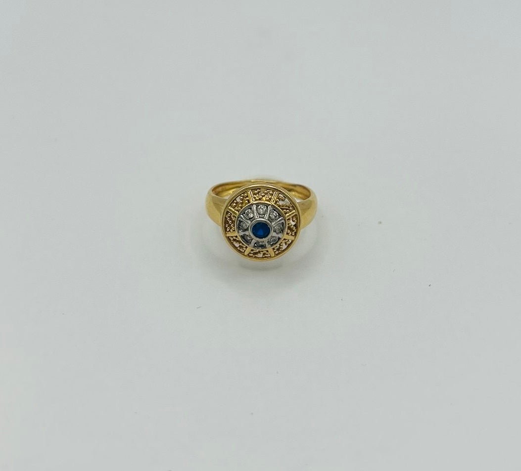 Bague en Or Jaune avec Pierre Bleue et Oxyde de Zirconium