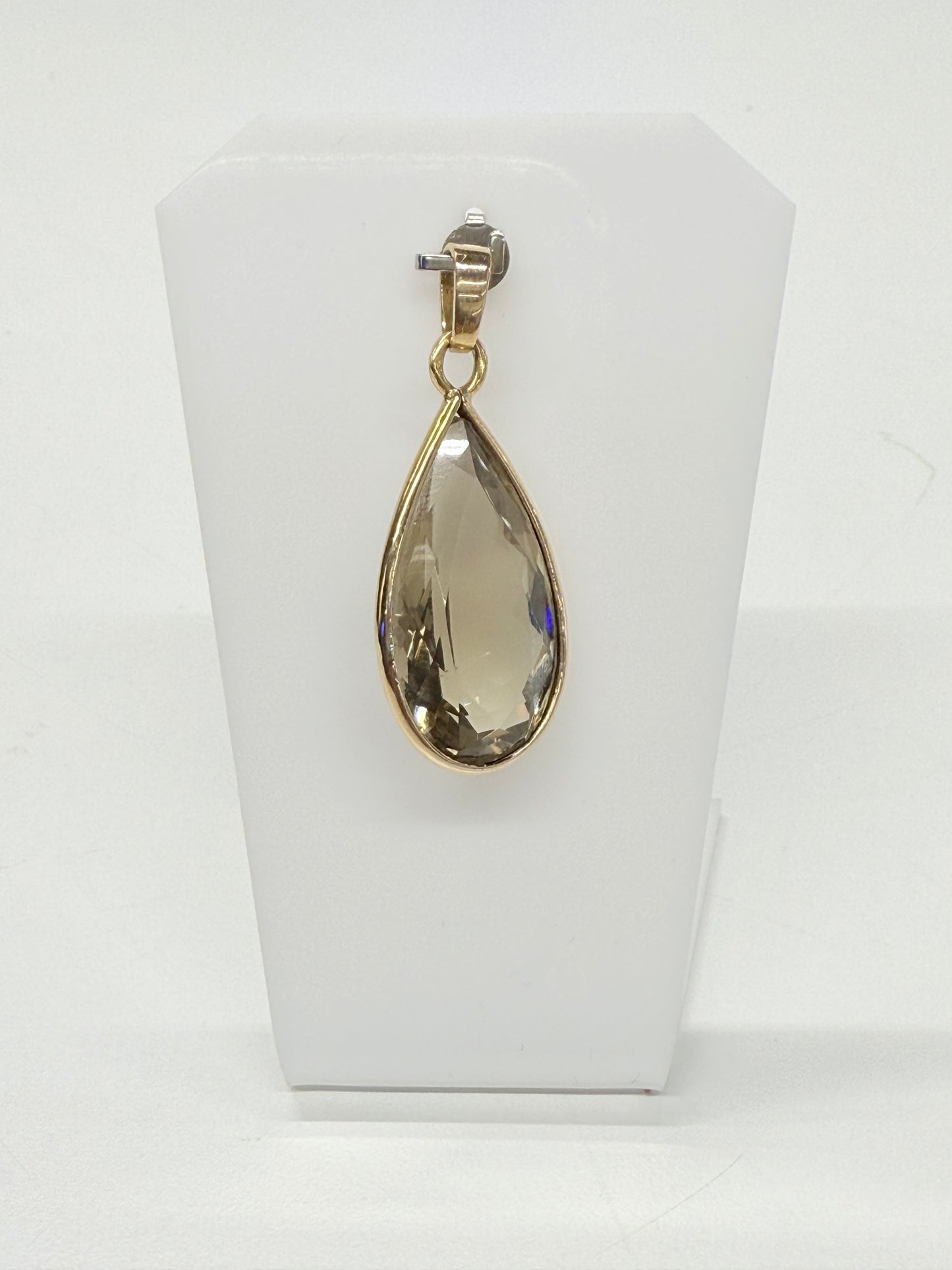 Pendentif goutte en Or jaune 18k avec quartz fumée