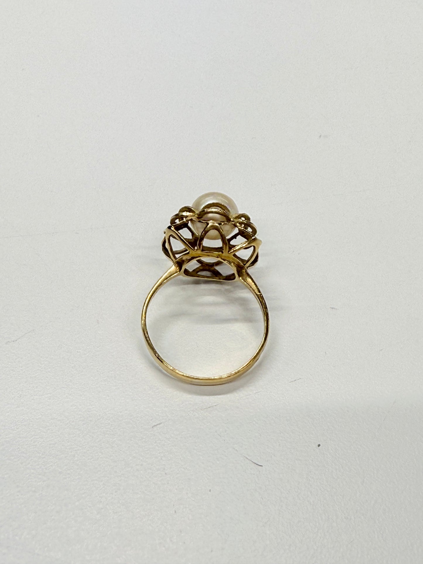 Bague fleur Or Jaune 18k avec perle d'eau douce