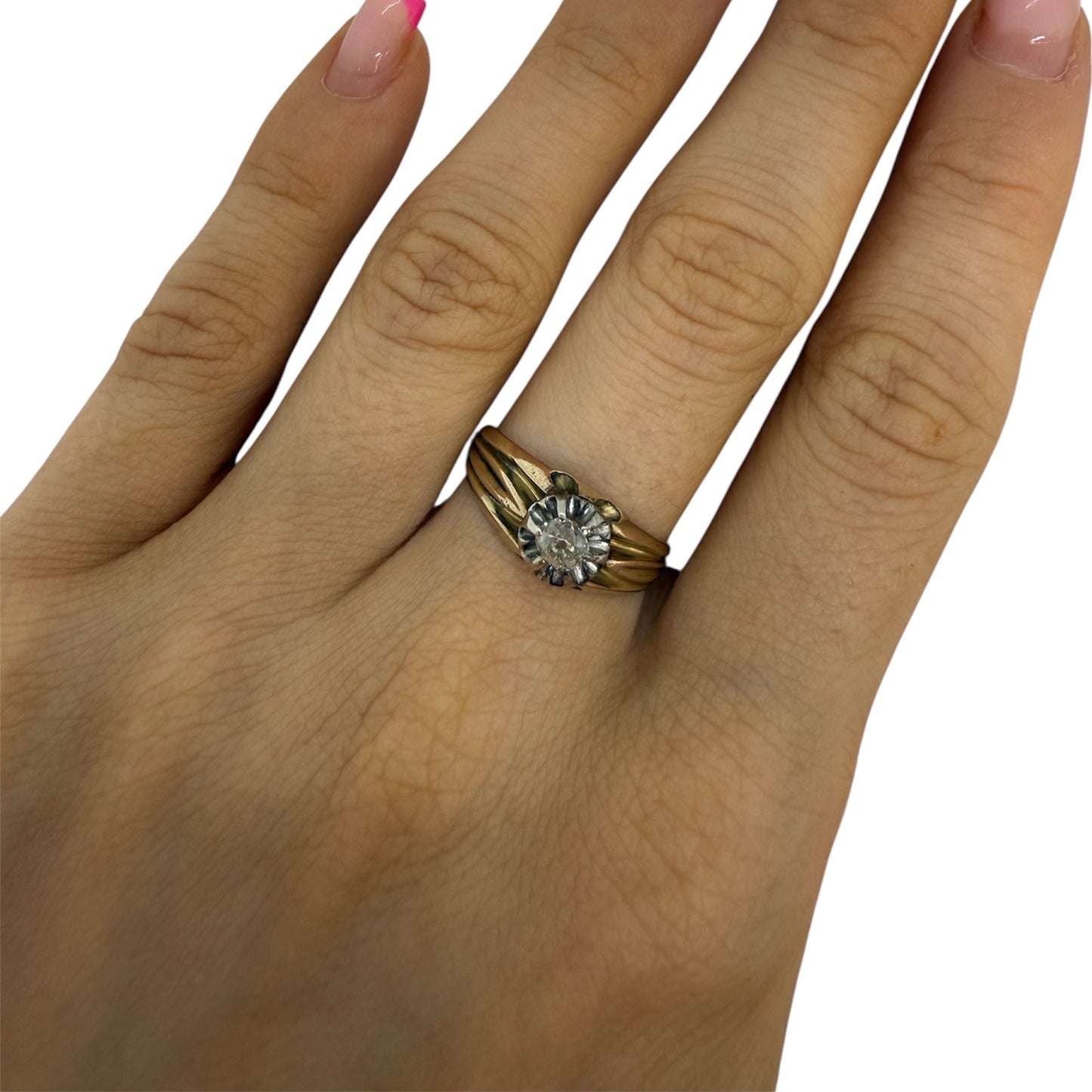 Solitaire en Or Jaune et Blanc 18K Taille-55
