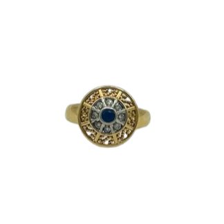 Bague en Or Jaune avec Pierre Bleue et Oxyde de Zirconium
