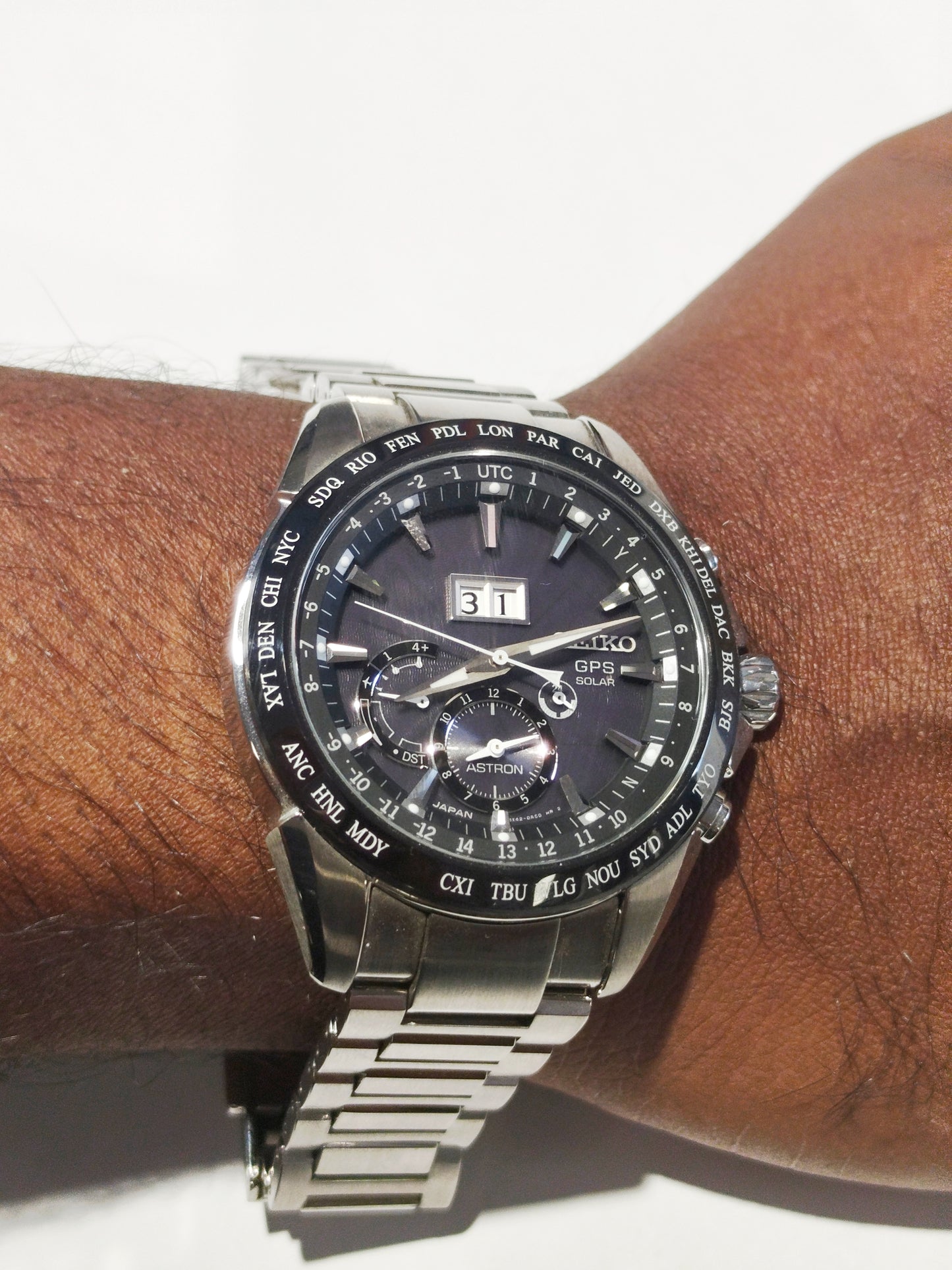Montre Seiko Astron SBX149, Chronographe, Acier Noir, 2010 Très Bon Etat