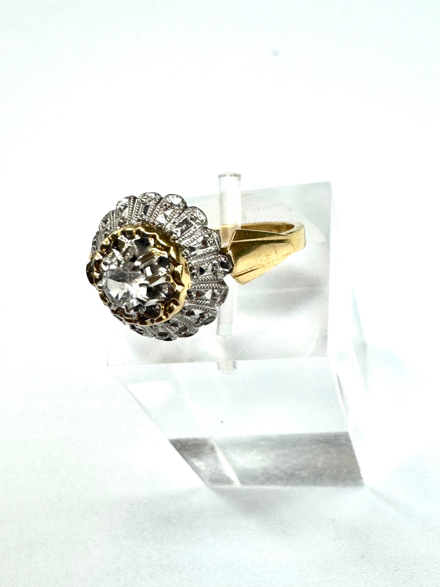 Solitaire Marguerite en Or Jaune et Blanc 18K Taille-49