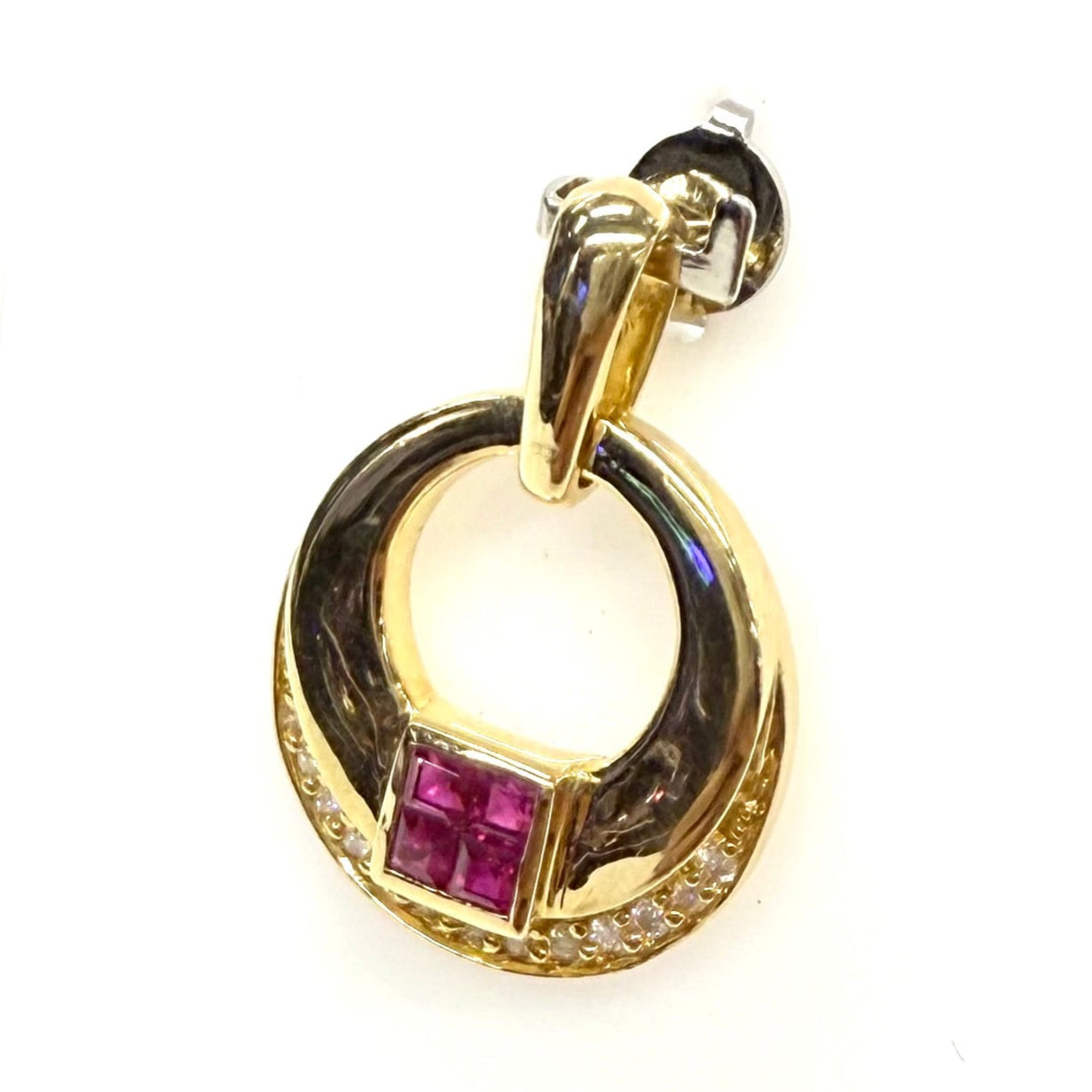 Superbe Pendentif Or Jaune 750/1000 avec Diamants et Rubis