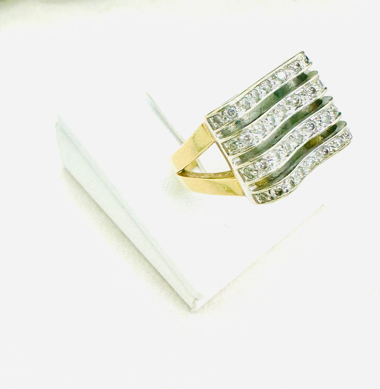 Bague Tank 750/1000 Or Jaune et Gris avec Diamants