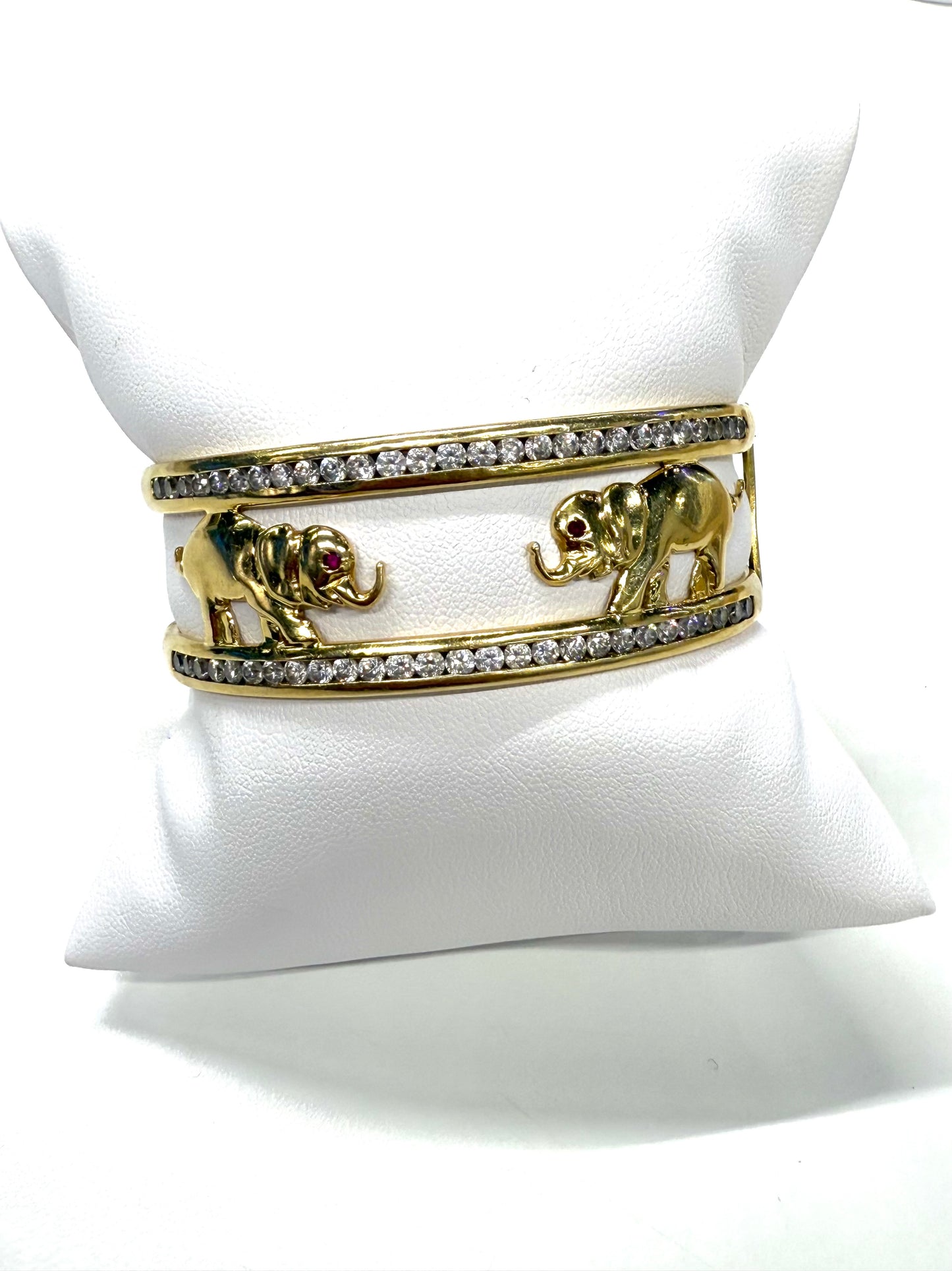 Bracelet Jonc en Or jaune avec éléphant et zirconium