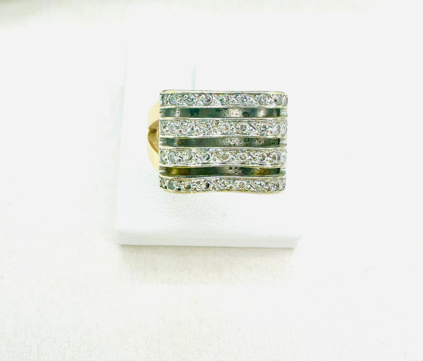 Bague Tank 750/1000 Or Jaune et Gris avec Diamants