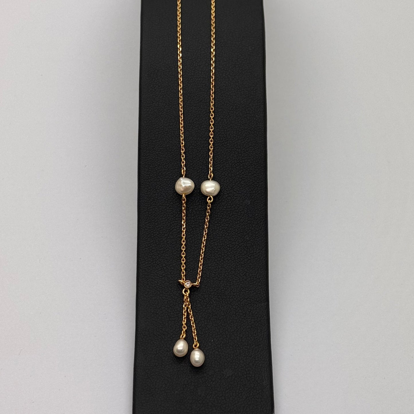 Collier Princesse Or Jaune 18K Diamants Perles - 3.32 Grs