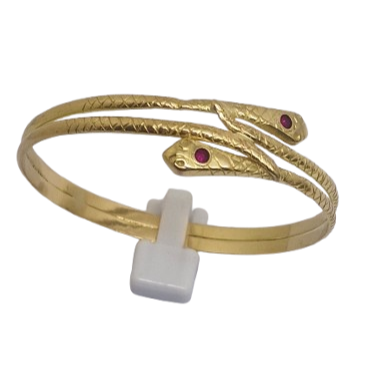Bracelet Jonc Serpent en Or Jaune 18 Carats avec Rubis 28.31 Grs